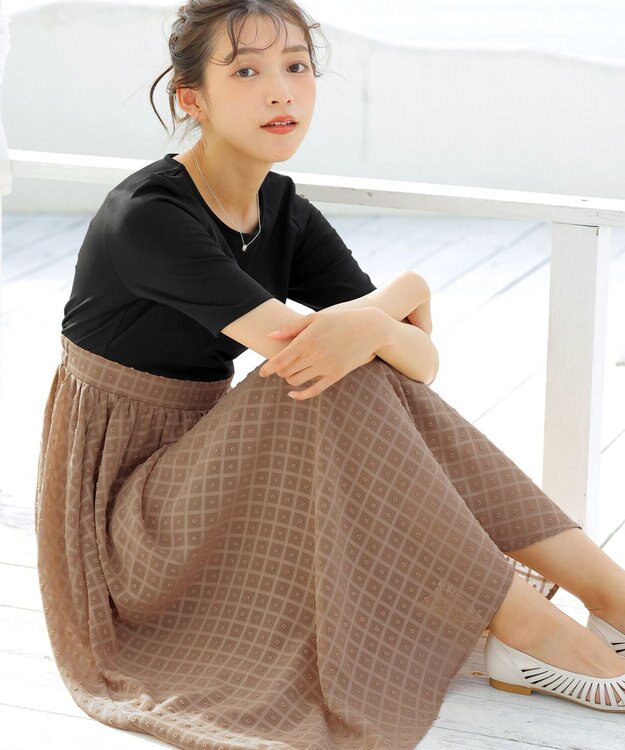 Tiaclasse 【洗える】異素材ドッキングワンピース ブラック×キャメル