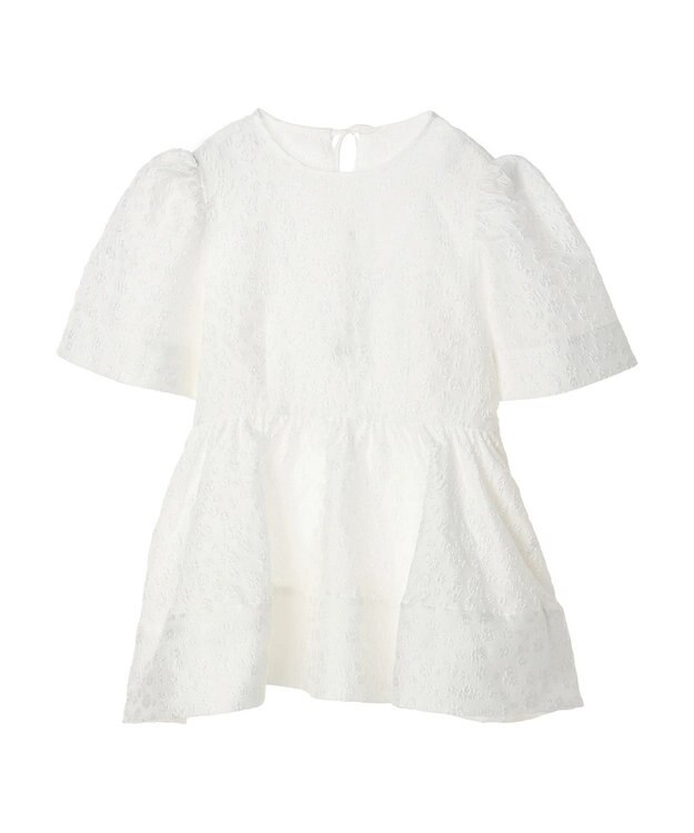 Green Parks パフスリーブジャガードペプラムブラウス Ivory