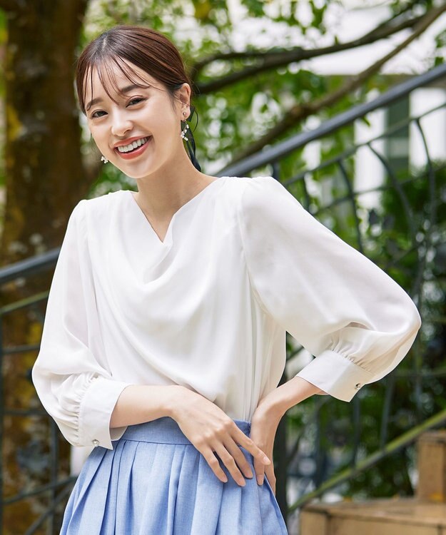 Tiaclasse L 【洗える】胸元ドレープブラウス オフホワイト