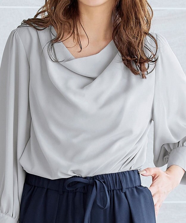 Tiaclasse L 【洗える】胸元ドレープブラウス グレー