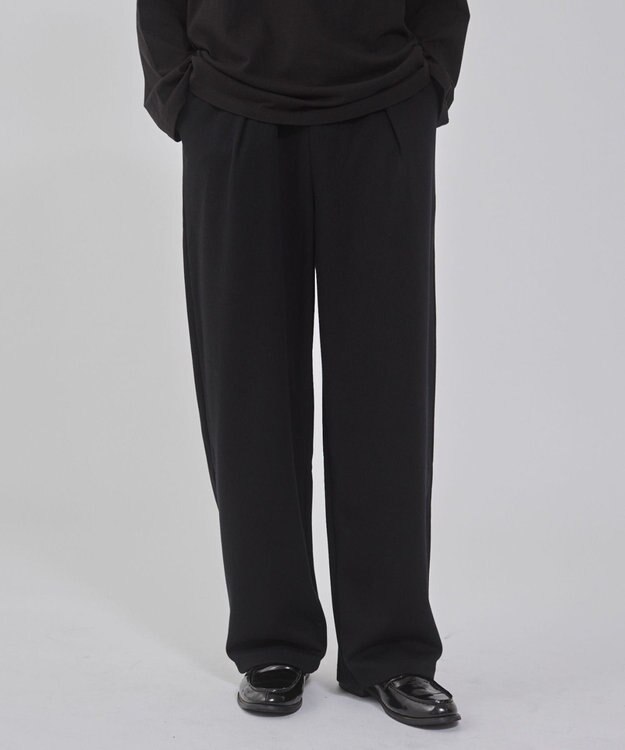 WEGO 【ウエストゴム/MLサイズ展開/ユニセックス着用ITEM】ボンディングワイドスウェットパンツ ブラック