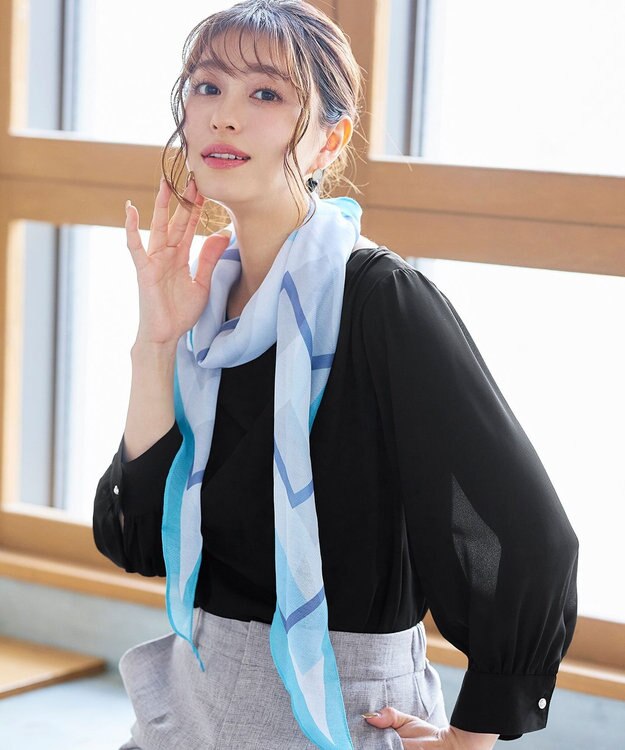 Tiaclasse L 【洗える】胸元ドレープブラウス ブラック