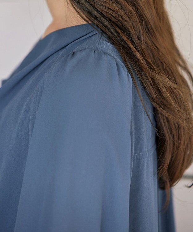 Tiaclasse L 【洗える】胸元ドレープブラウス ブルー