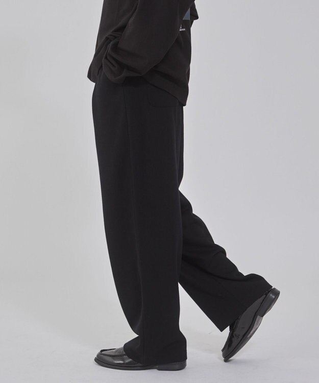 WEGO 【ウエストゴム/MLサイズ展開/ユニセックス着用ITEM】ボンディングワイドスウェットパンツ ブラック