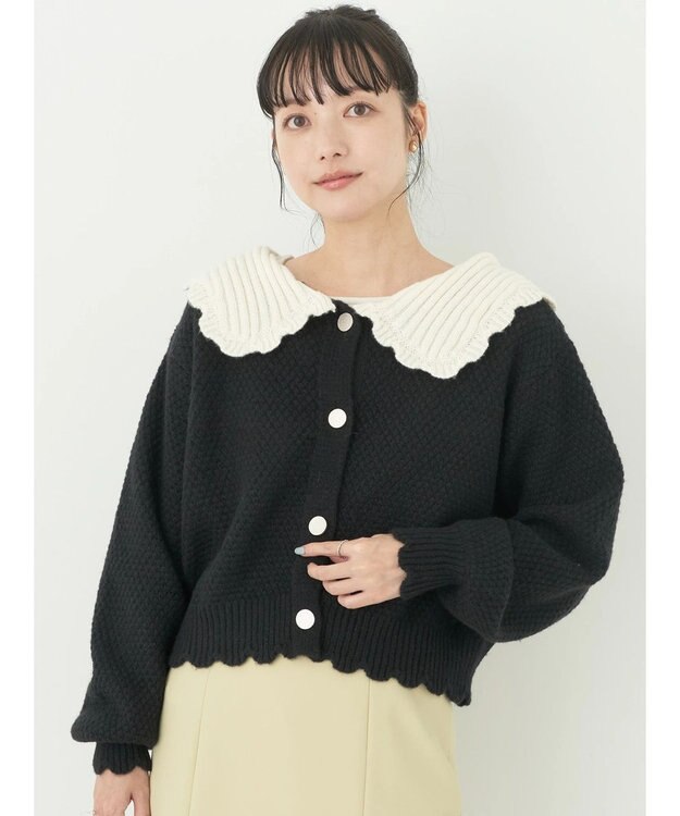 earth music&ecology フリルカラーカーディガン Black
