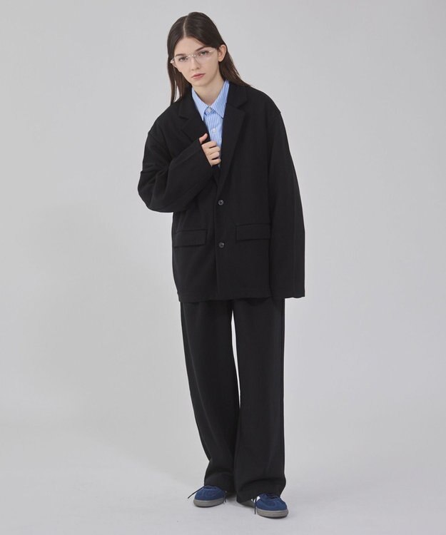 WEGO 【ウエストゴム/MLサイズ展開/ユニセックス着用ITEM】ボンディングワイドスウェットパンツ ブラック