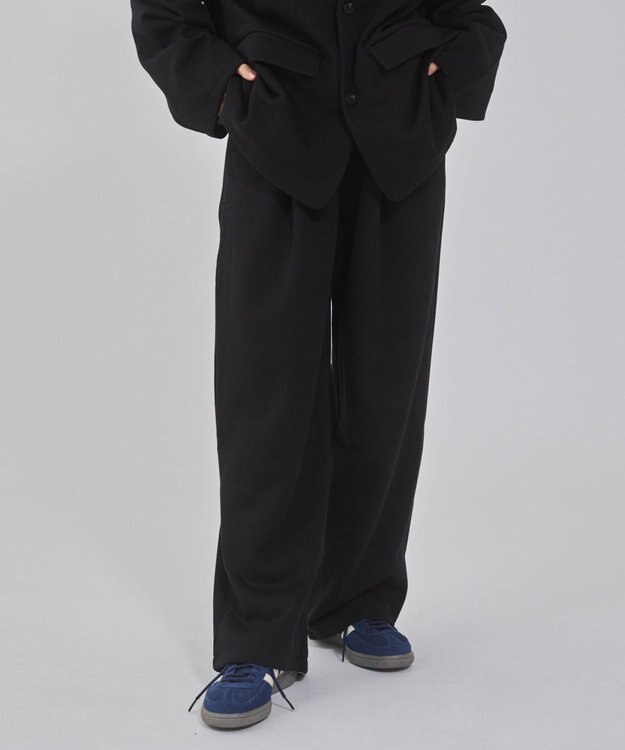 WEGO 【ウエストゴム/MLサイズ展開/ユニセックス着用ITEM】ボンディングワイドスウェットパンツ ブラック