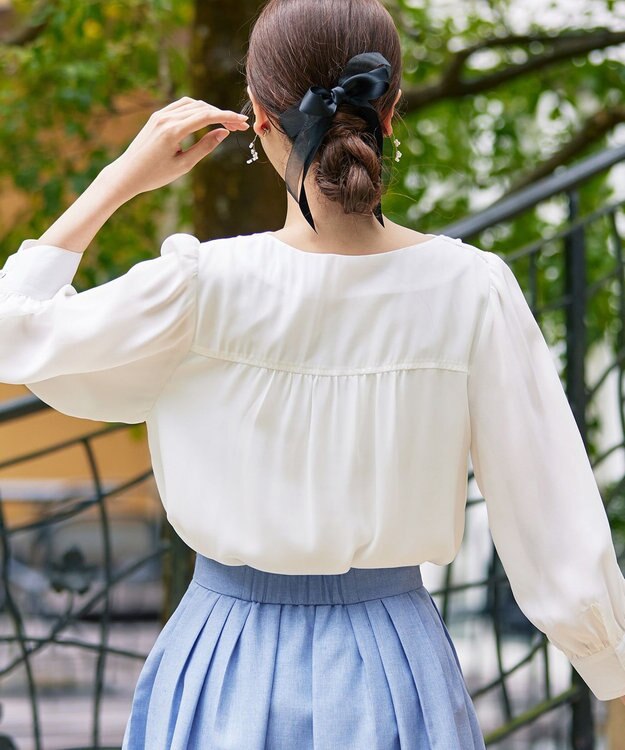 Tiaclasse L 【洗える】胸元ドレープブラウス オフホワイト