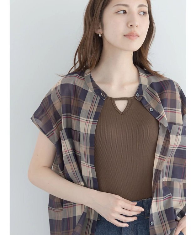 Te chichi 【接触冷感】前後2WAYデザインネックタンクトップ ブラウン