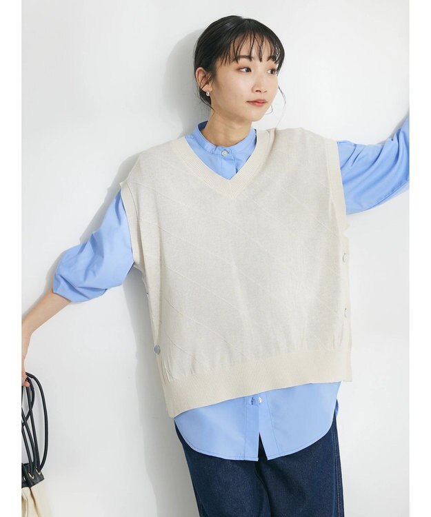 CRAFT STANDARD BOUTIQUE 【洗える】ニットベスト+バンドカラーシャツSET-B Ivory