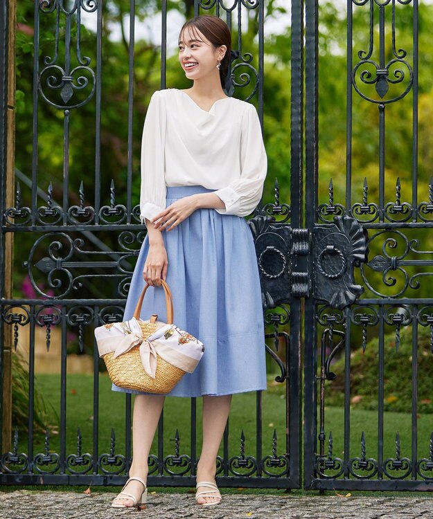 Tiaclasse L 【洗える】胸元ドレープブラウス オフホワイト