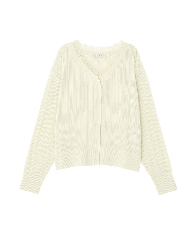 Green Parks レースドッキングニットカーディガン Ecru