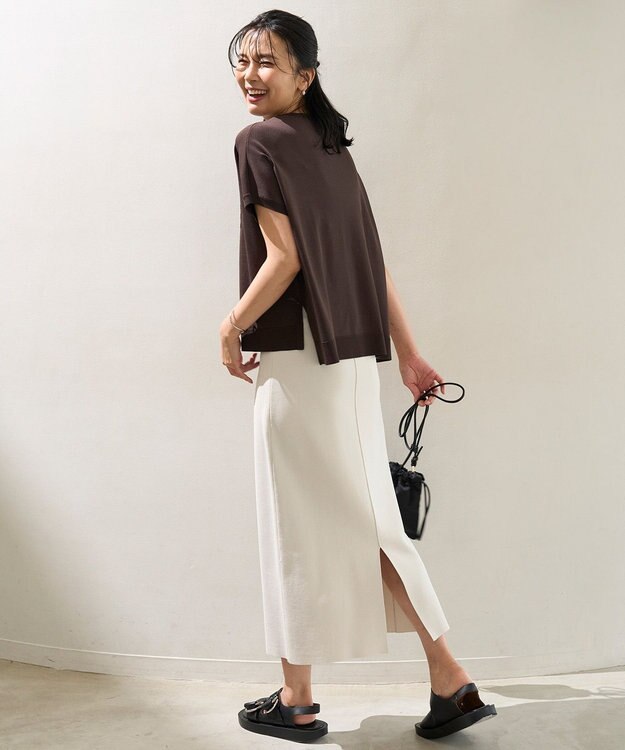 UNFILO スゴ機能美ニット Iラインスカート グレージュ