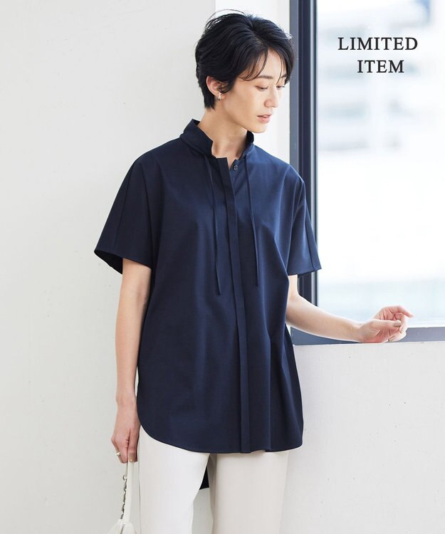 ICB 【WEB限定】ブラウスライクスムース スタンドカラーカットソー ネイビー系