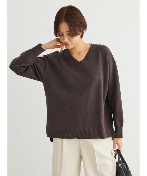 Green Parks もちやわ　Ｖネック前後差プルオーバー Brown