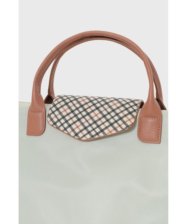 DAKS 【2WAY】ナイロン×牛革 ハウスチェック トートバッグ シーグラス