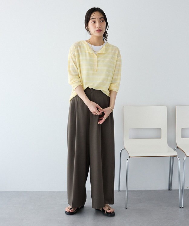 CRAFT STANDARD BOUTIQUE シアーボーダーヘンリーネックロンT Light Yellow
