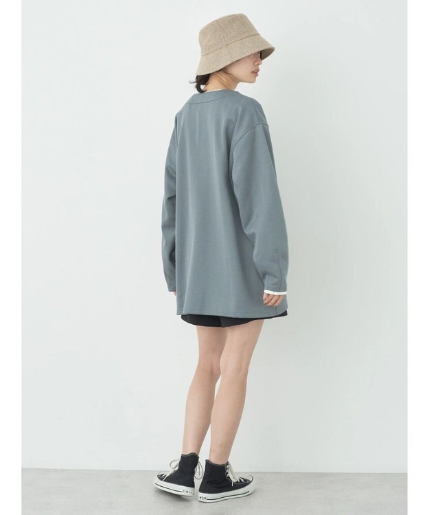 earth music&ecology ヘリンボーン調Ｖネックカーディガン Blue Gray