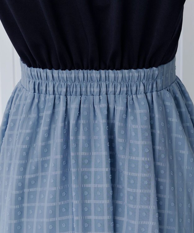 Tiaclasse 【洗える】異素材ドッキングワンピース ネイビー×ブルー