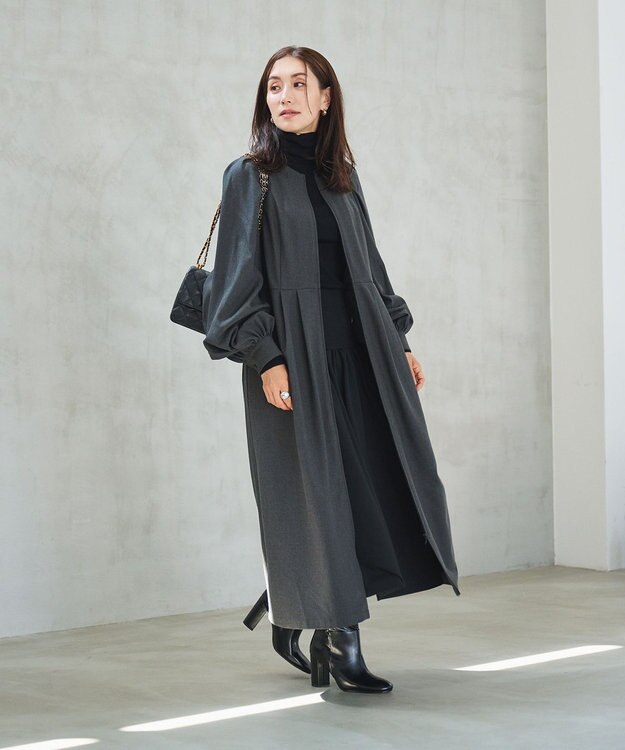 #Newans 【セレモニーにも】〈亀恭子さんコラボ〉ボリュームスリーブロングワンピース グレー