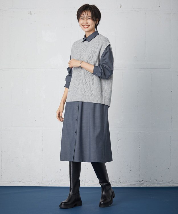 J.PRESS LADIES 【洗える】アラン ニットベスト ライトグレー系