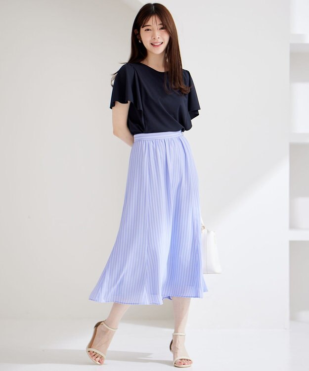 ANY SIS 【洗える】マーメイド フレアスカート ブルーストライプ