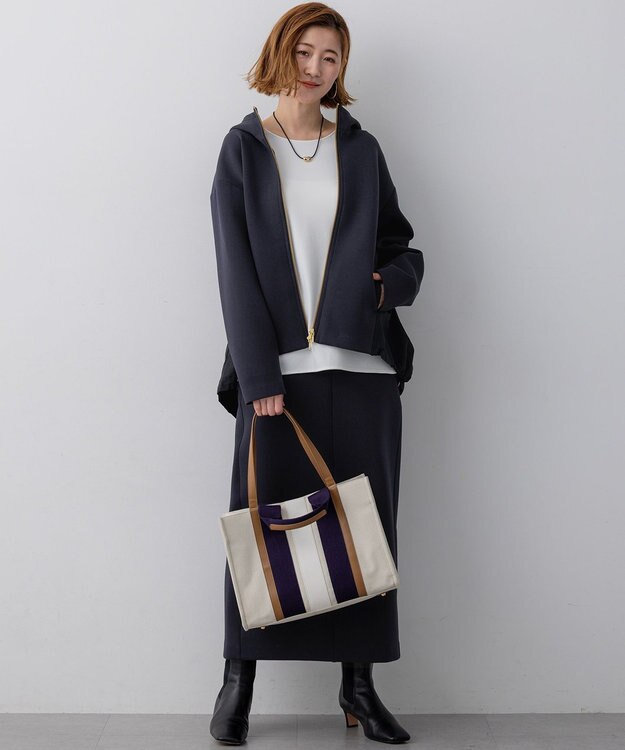 23区 【先行予約】ストライプキャンバス トートバッグ ベージュコンビ