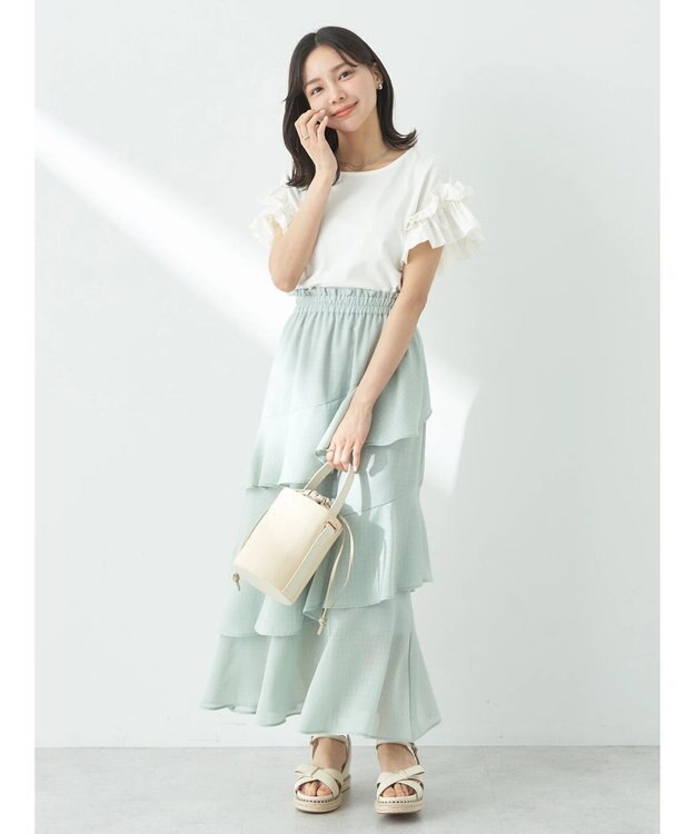 earth music&ecology フリルスリーブカットソー Off White