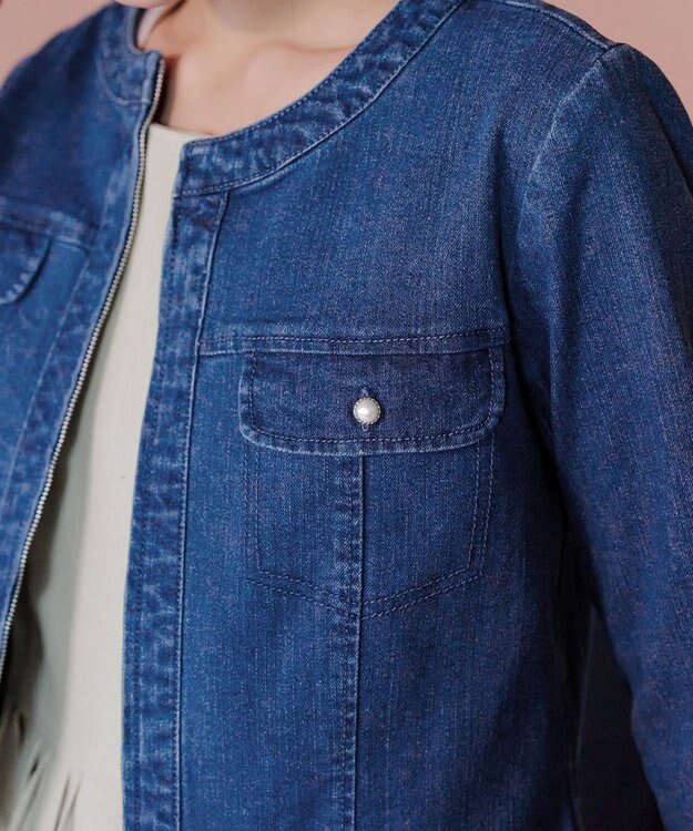Tiaclasse 【洗える】ノーカラーデニムジャケット ブルー