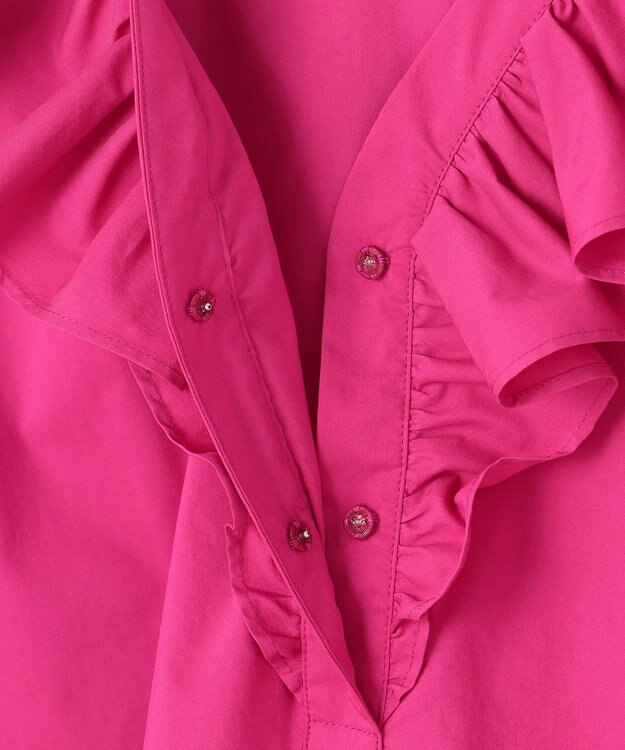 23区 L 【一部店舗限定/洗える】ハイカウントウェザーストレッチ フリル ブラウス マゼンダ