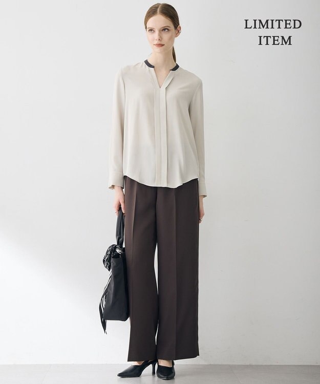 ICB L 【6/12-6/28期間限定・受注生産・WEB限定】BackSatinAmunzen キーネックブラウス トープ×チャコール