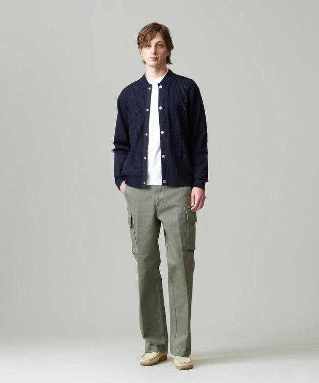 J.PRESS MEN 【ストレッチ性 / イージーケア】【FLEX YARN】ケーブルニットブルゾン型カーディガン ネイビー系
