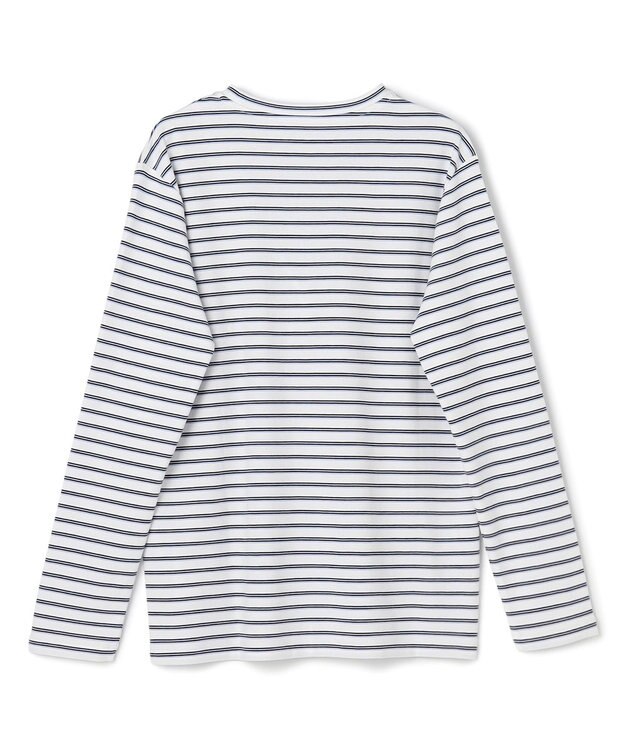 UNFILO コットンスムース レイヤードインナー ランダムボーダー(オフ×ブラック糸)