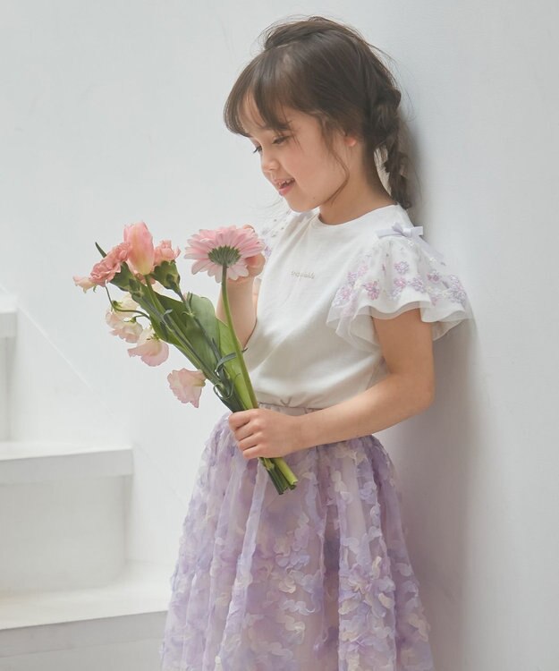 ANY KIDS フラワーチュール半袖Tシャツ オフホワイト系