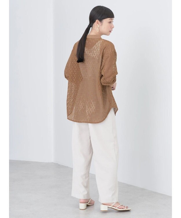 earth music&ecology レースバンドカラーシャツ Camel