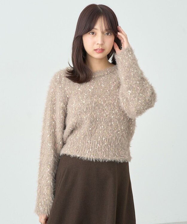 earth music&ecology ジャンボノットシャギーニットプルオーバー Pink Beige