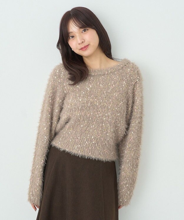 earth music&ecology ジャンボノットシャギーニットプルオーバー Pink Beige