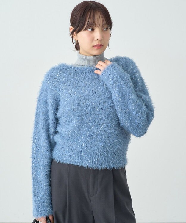 earth music&ecology ジャンボノットシャギーニットプルオーバー Light Blue