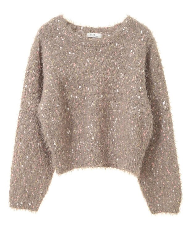 earth music&ecology ジャンボノットシャギーニットプルオーバー Pink Beige