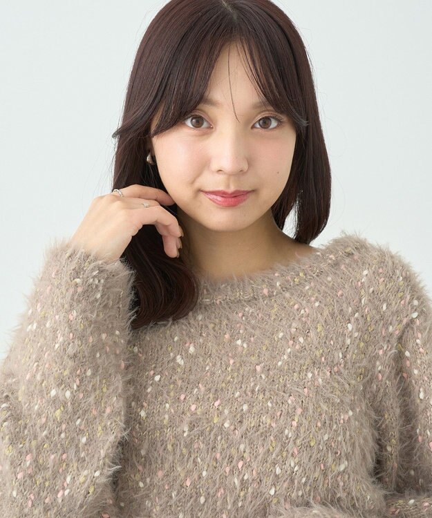 earth music&ecology ジャンボノットシャギーニットプルオーバー Pink Beige