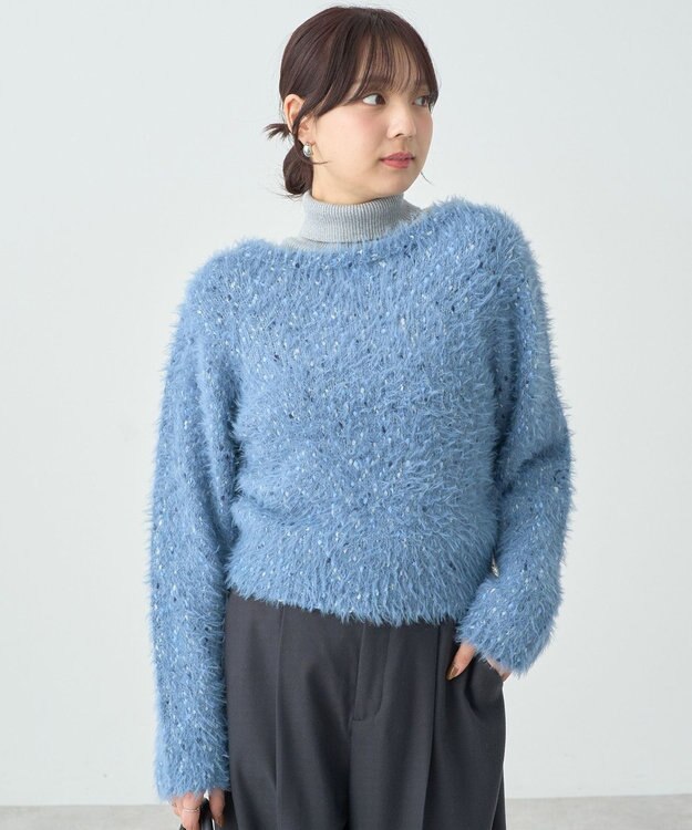earth music&ecology ジャンボノットシャギーニットプルオーバー Light Blue