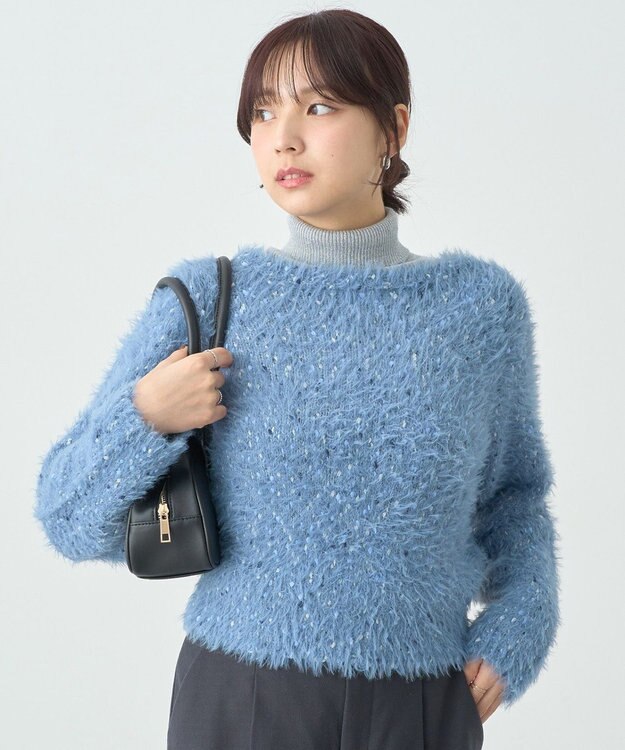 earth music&ecology ジャンボノットシャギーニットプルオーバー Light Blue