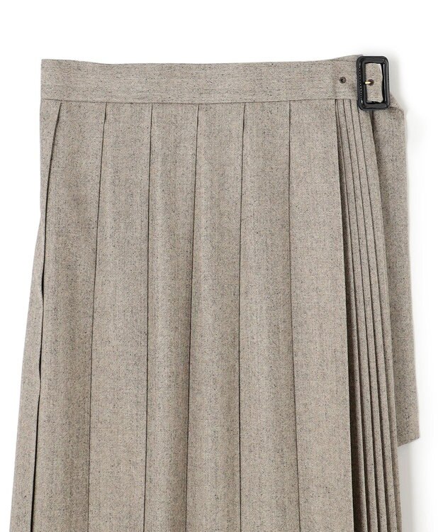 BEIGE， NATION / ウールヘリンボーンラッププリーツスカート C.Gray