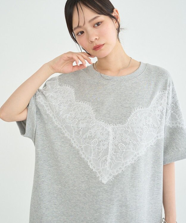 earth music&ecology レース切替ドルマン裏毛プルオーバー Gray Mixture