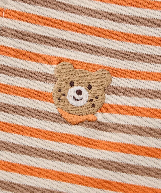 MIKI HOUSE HOT BISCUITS ワンポイント刺繍 みじんボーダー カバーオール オレンジ
