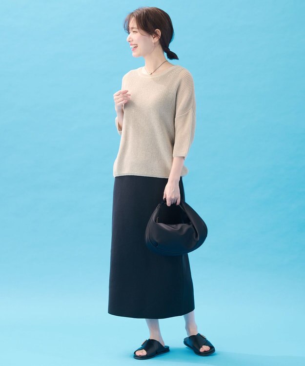 ANY 【洗濯機可/アンチピリング】ギマハーフスリーブニット サンドベージュ