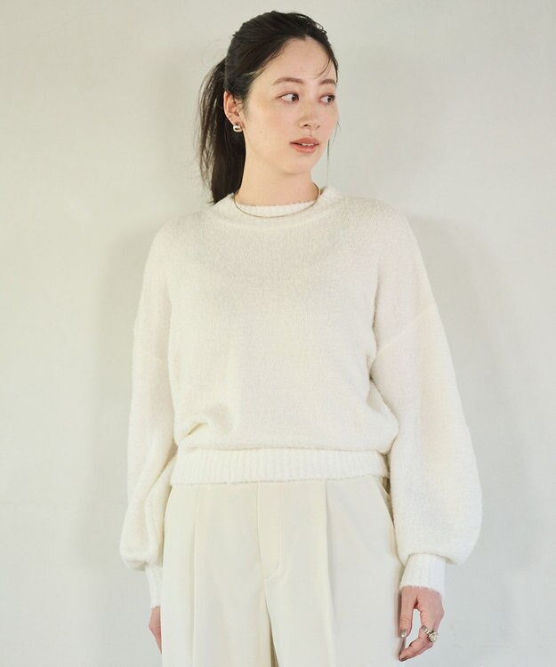 #Newans 【洗える】クロップドバルーンボリュームスリーブニット ホワイト系