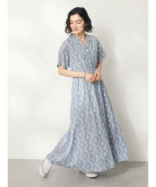 CRAFT STANDARD BOUTIQUE インド綿オープンカラーワンピース Blue