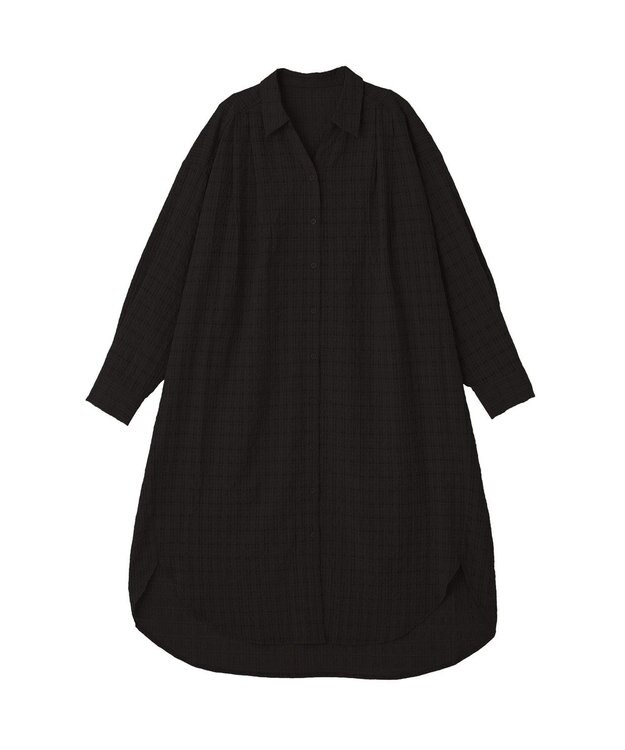 Green Parks シアーチェックシャツワンピース Black