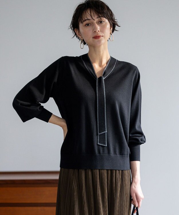 EPOCA 高級　エポカ　ボウタイニット　ブラック　黒　長袖トップス EPOCA（エポカ） ニット セーター レーヨンナイロン ボウタイニット